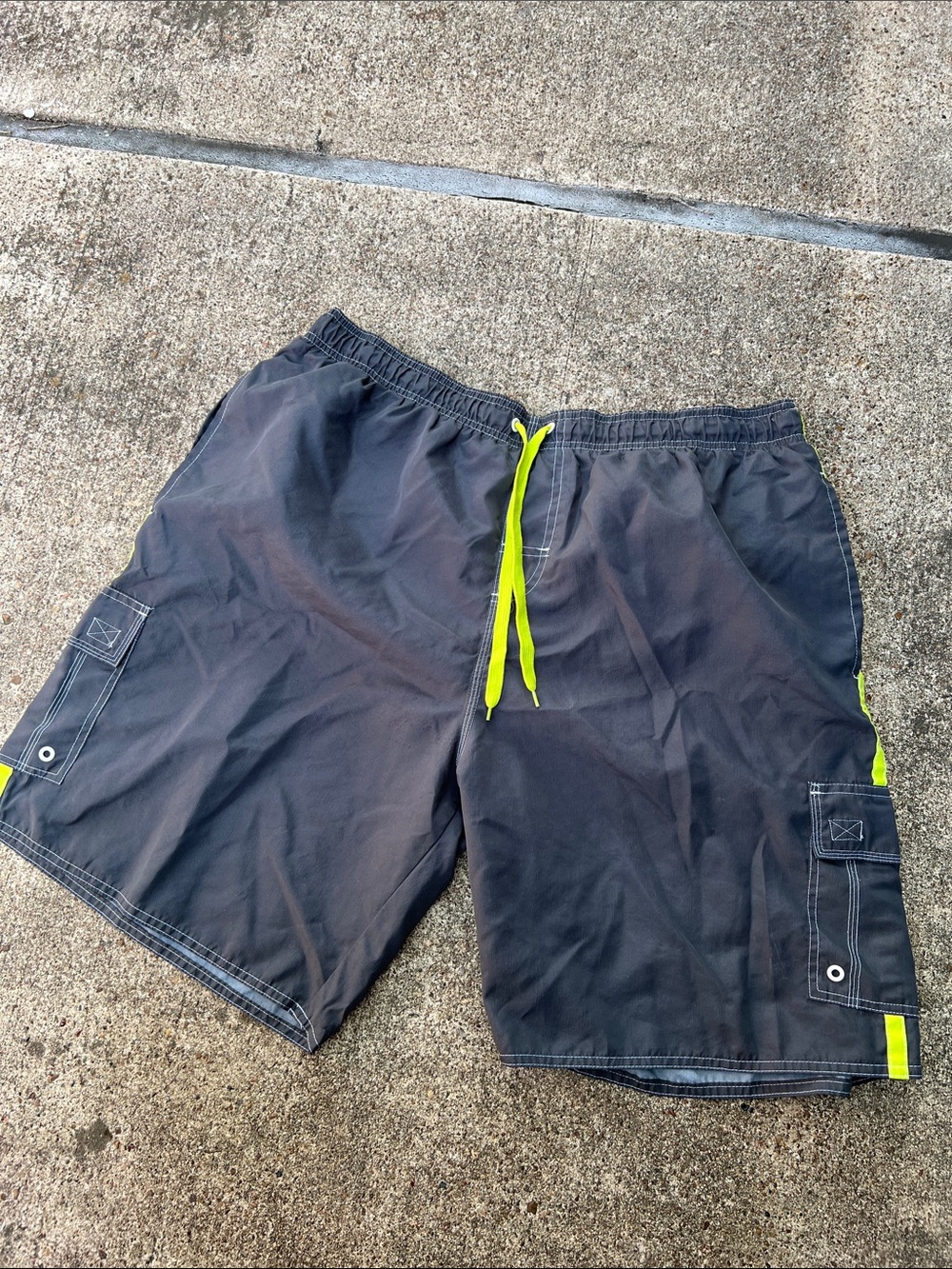 Men's Gray Swim Shorts with Neon Yellow Accents